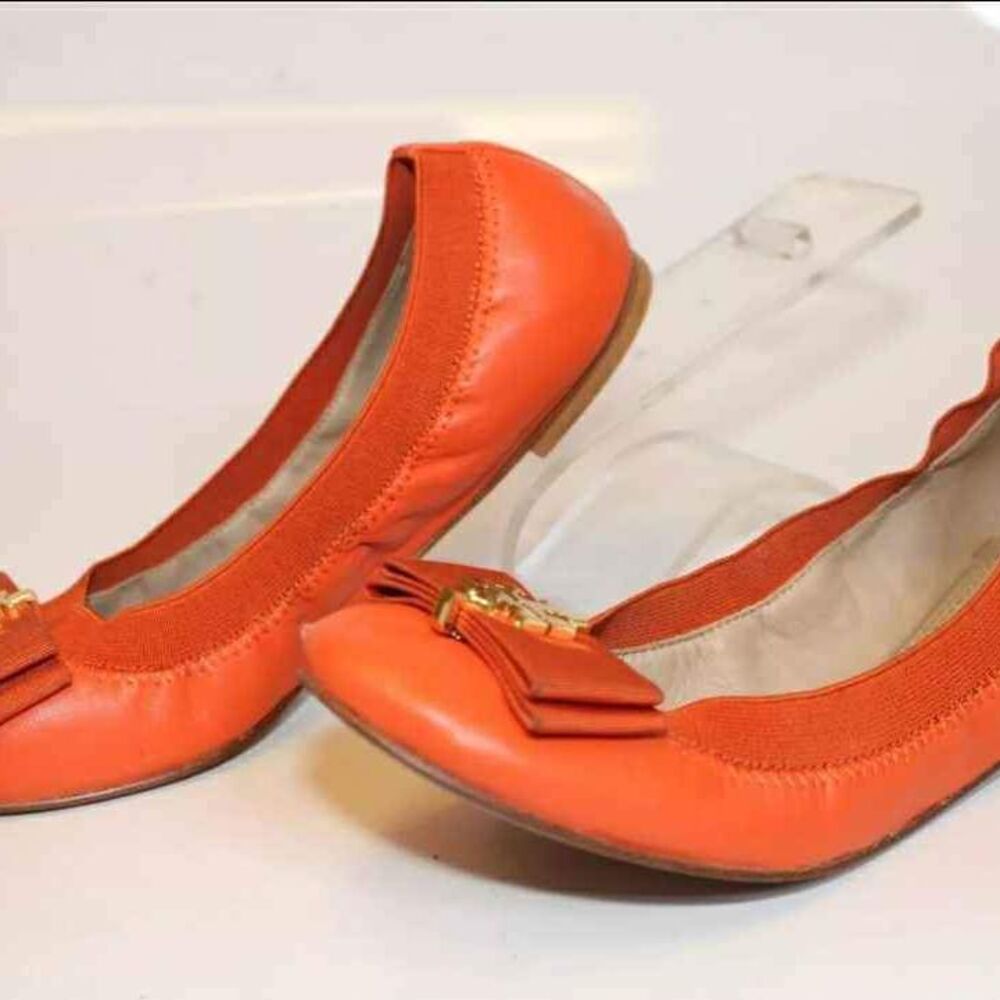 Tory Burch Designer Sedgewick Orange Ballet Flat Womens Leather Shoes Size 5.5 M